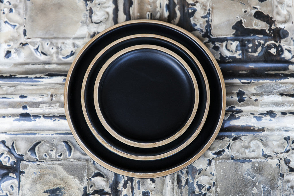 Loto - Black Porcelain & Bamboo Dinner Set