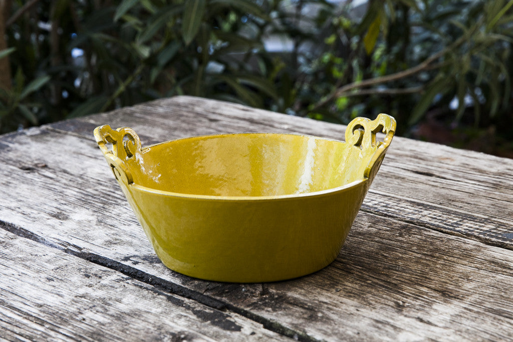Golden Yellow Ornate Handle Bowl
