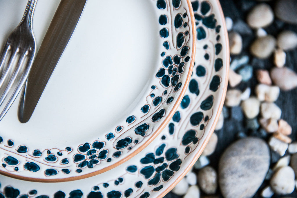 Handmade Ceramic Dinner Plate with Decorated Edges