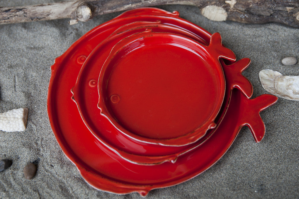 Pesce Fish-Shaped Dinner Set in Red, Dishesonly dinner plate, Ceramic tableware, Handmade ceramic tableware,