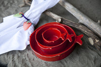 Pesce fish-shaped dinnerware set in red, Ceramic bowl set, 3 piece bowl set, 3 piece ceramic bowl set, Unique ceramic bowl set, Unique bowl set, Red bowl set, White bowl set, Red color bowl set, White color bowl set