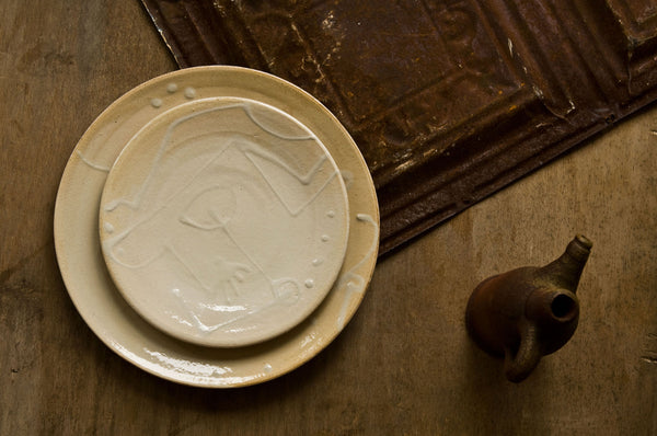 Hand-Painted Embossed Ceramic Dinner and Side Plates