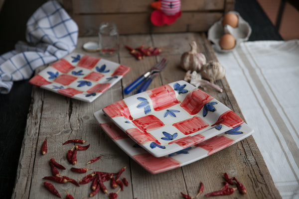 Quadrati Red, White, and Blue Square Dinner Set