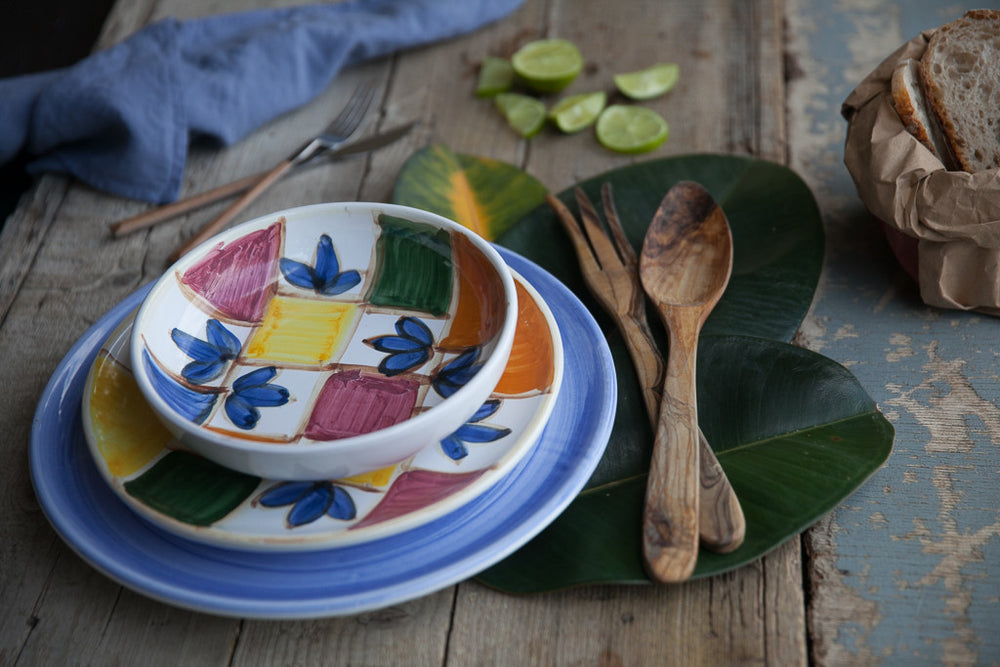  Colorful 3-Piece Ceramic Dinner Set from Sicily