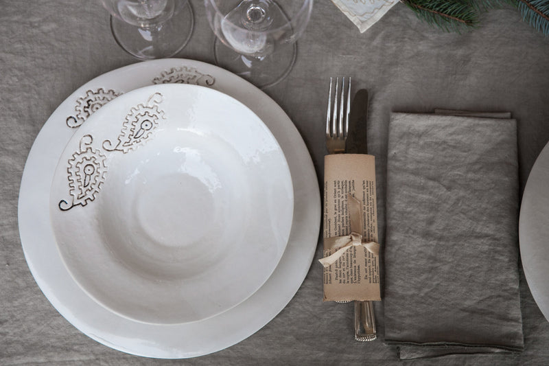 Foglia - Gold-White Porcelain Dinner Set