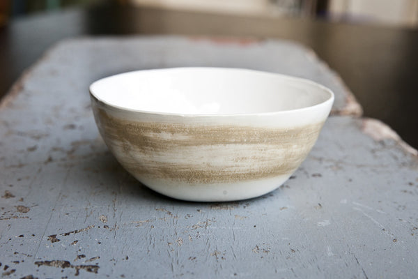 Handmade White and Sand Ceramic Bowl