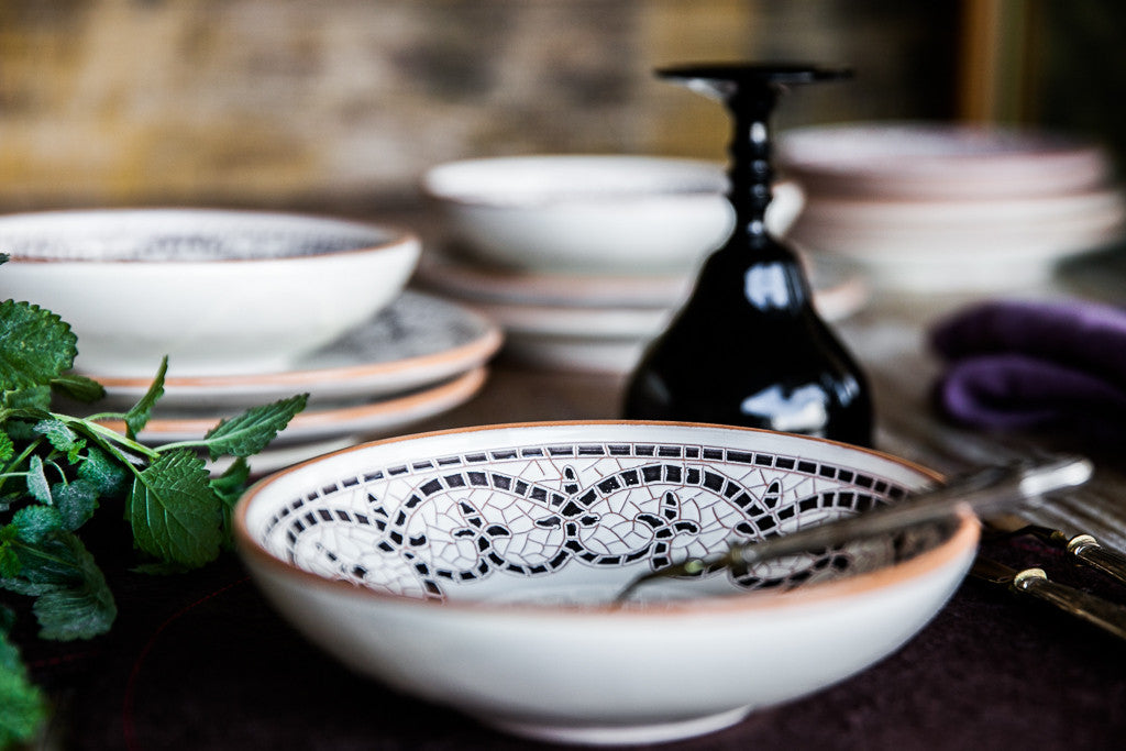 dinner table editorial soup and pasta bowl