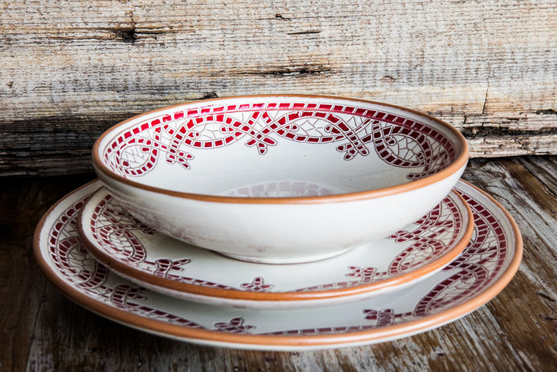Red Dinner Set: Dinner Plate, Soup Bowl, and Fruit Plate