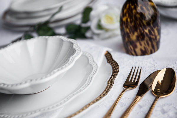 Elegant White Ceramic Dinner Set Made in Italy