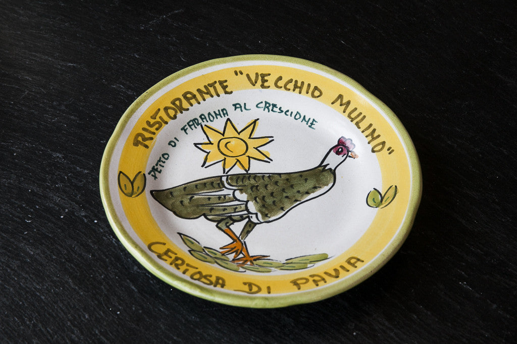 Hand-Painted Plate with Restaurant Motif by Solimene