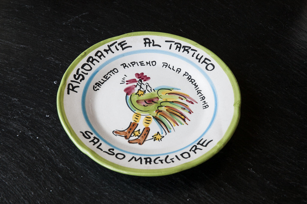 Hand-Painted Plate with Restaurant Motif by Solimene