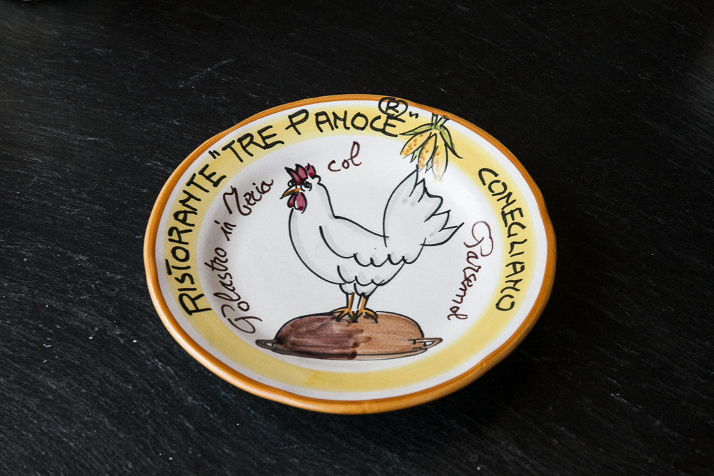 Hand-Painted Plate with Restaurant Motif by Solimene