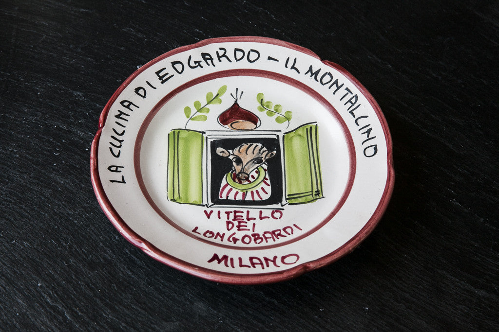 Hand-Painted Plate with Restaurant Motif by Solimene