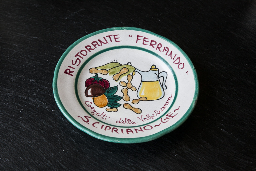 Hand-Painted Plate with Restaurant Motif by Solimene