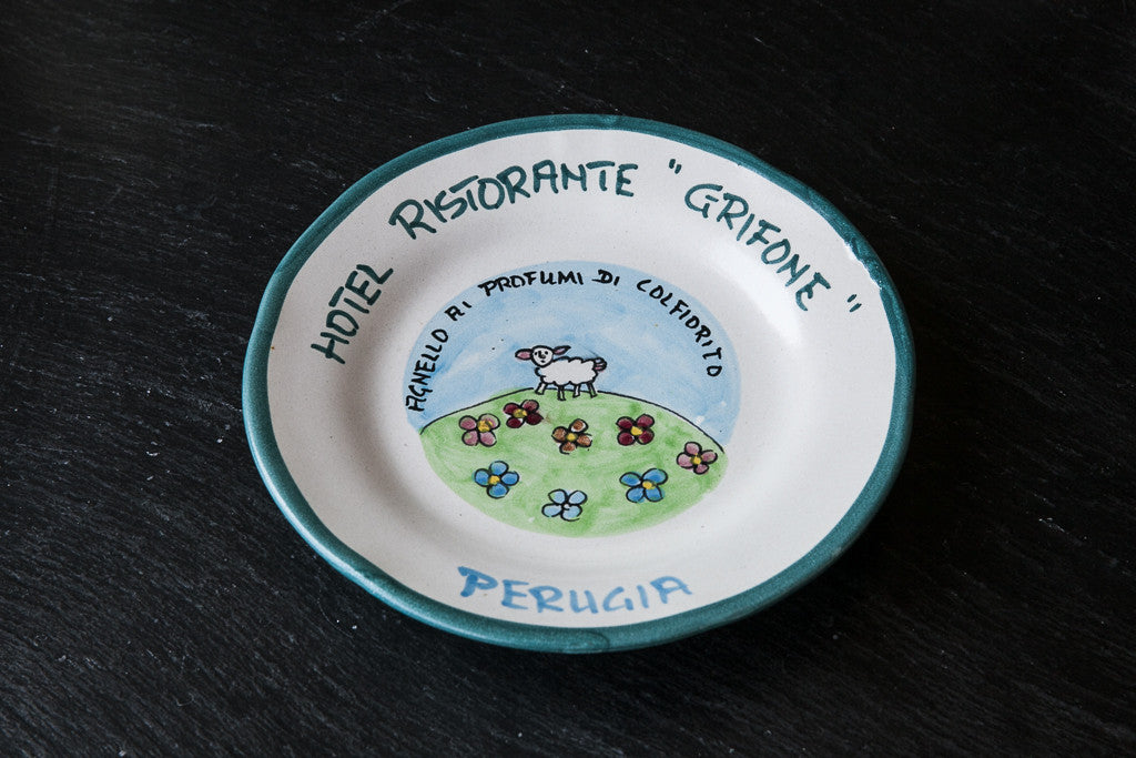 Hand-Painted Plate with Restaurant Motif by Solimene