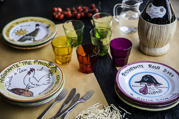 Hand-Painted Plates with Restaurant Motifs by Solimene