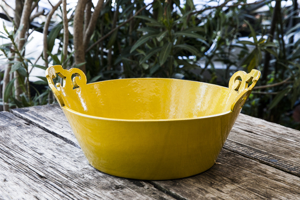 Golden Yellow Ornate Handles Bowl
