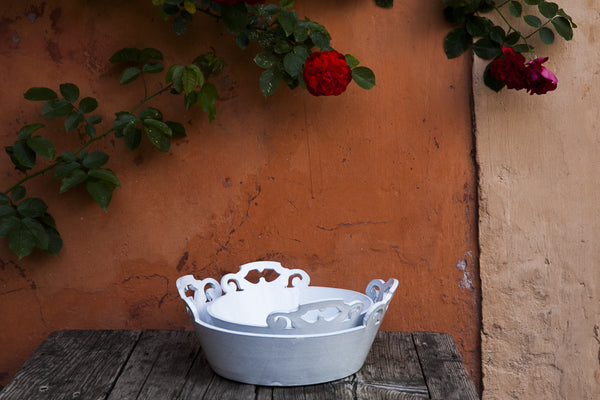Cofane Bianche White Ornate Handle Serving Bowls -dishesonly