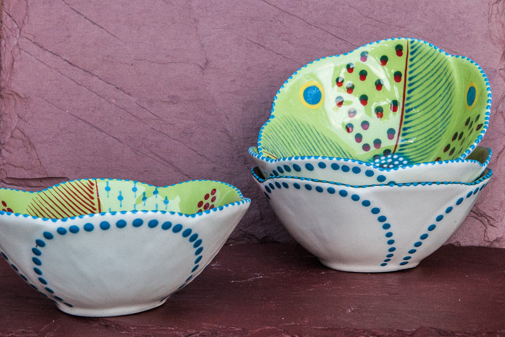 Hand-Painted Flower-Shaped Ceramic Bowls