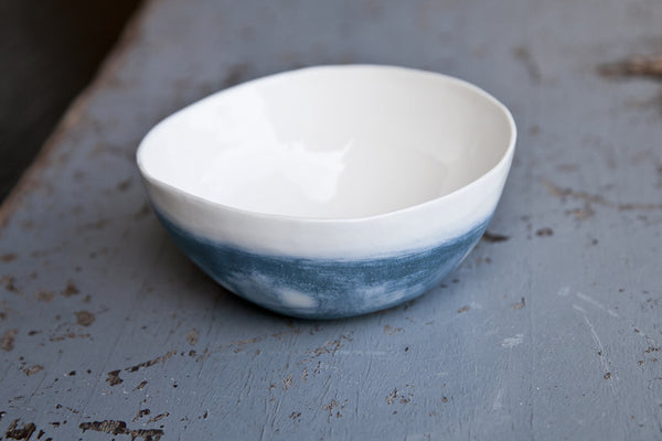 Handmade White and Blue Ceramic Bowl