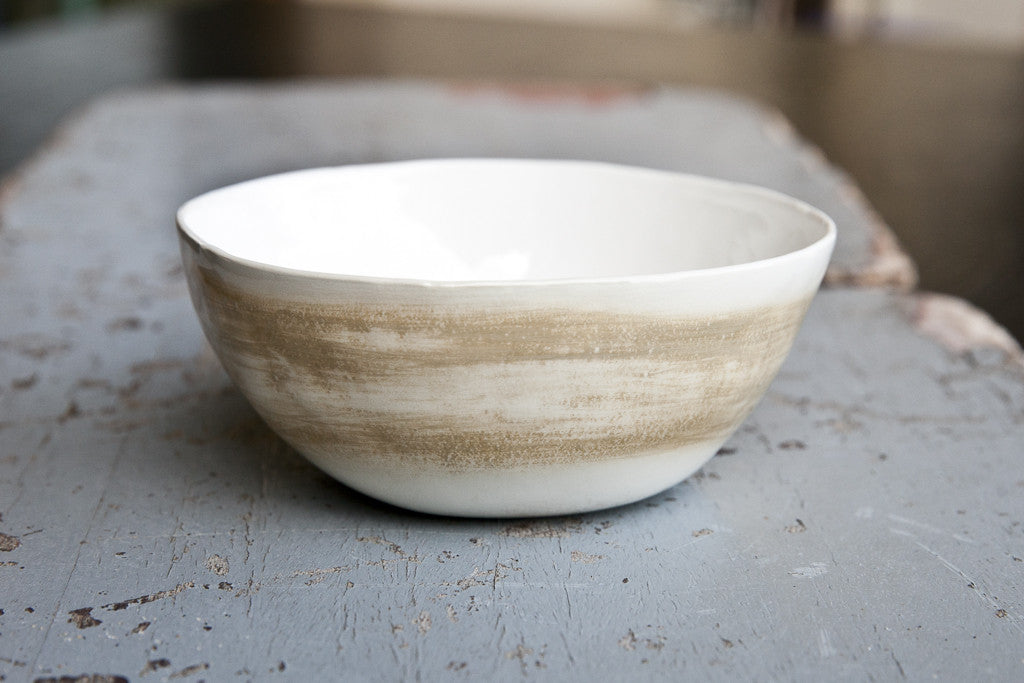 Handmade White and Sand Ceramic Bowl