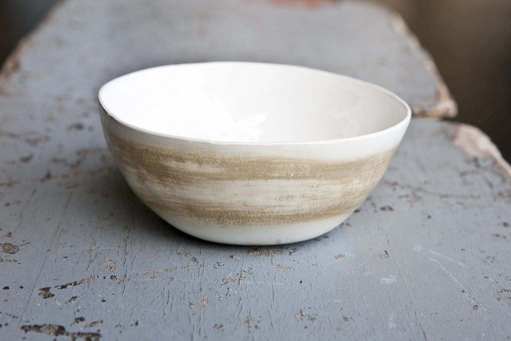 Handmade White and Sand Ceramic Bowl