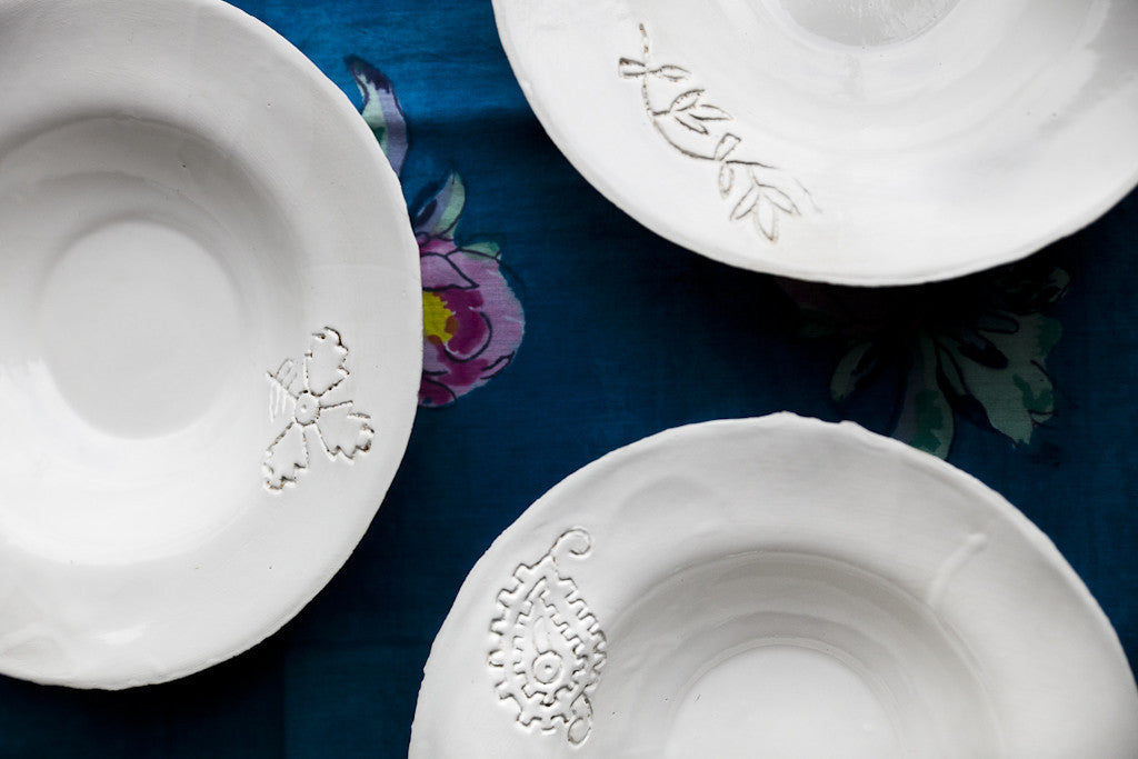 Elegant Handmade White Porcelain Soup & Pasta Bowls
