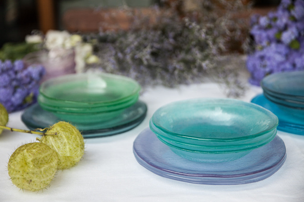 Depression Glass Plate Set-dessert Plates-colored Glass Plate-small Glass  Plates-vintage Color Glass Dish-pastel Glass Dishes 