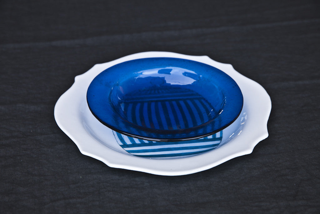 Dip Squares - Handmade Printed Glass Dinner Plate