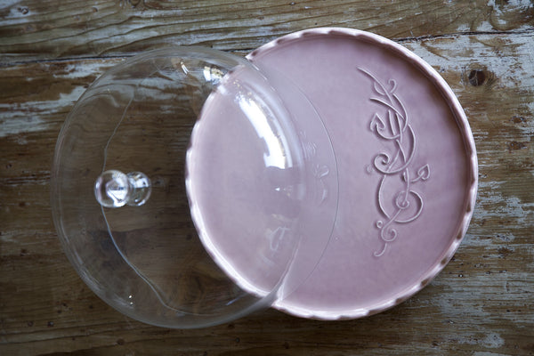 Ricamo Mauve Serving Platter with Glass Lid