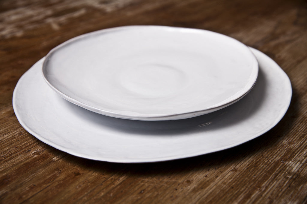 Milky White Ceramic Plates Handmade in Italy